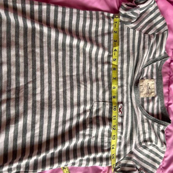 Y2K Hollister Womens Grey White Striped Pocket T-Shirt Short Sleeve XS - Picture 6 of 7
